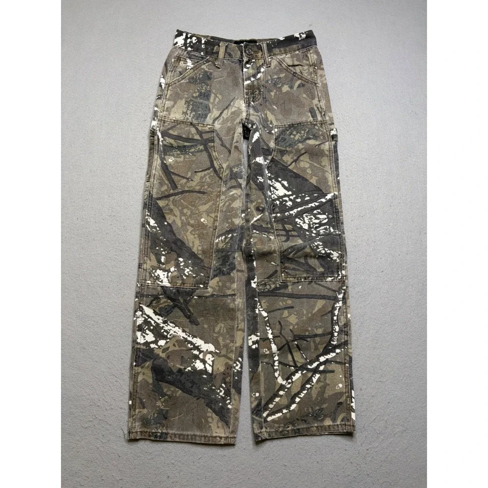 RSQ Carpenter Pants Kids Size 14 Camo Straight Leg Y2K Paint Splatter Utility